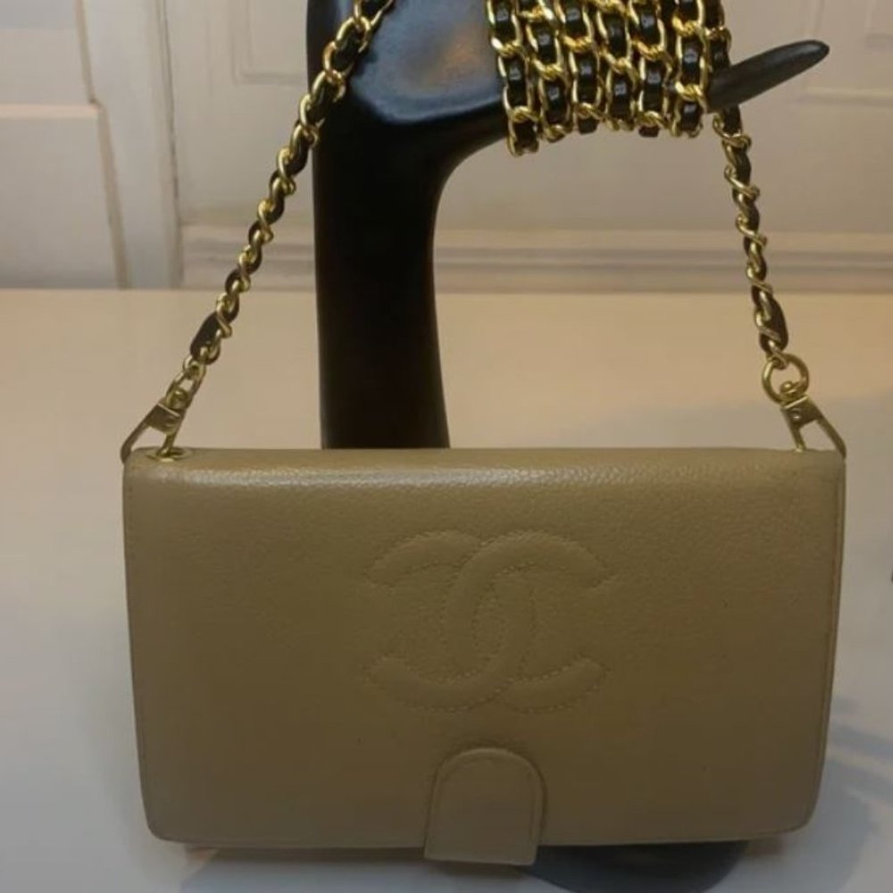 Chanel Caviar Beige Leather CC Wallet on Chain